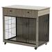 Royard Oaktree Dog Crate Furniture with Double Doors Furniture Style Pet Crate End Table with 2 Storage Drawers 38.4 Decorative Dog Kennel Cage on Wheels for Medium Large Dogs Grey