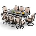 VILLA Outdoor Patio Dining Table and Chairs Set Heavy Duty 9 Piece Outdoor Dining Set for 8-8 Extra Large Patio Swivel Chairs 1 Extendable Rectangular 82 x 37 Patio Metal Table