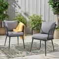 OC Orange-Casual Outdoor Dining Chair All-Weather Wicker patio Dining Chair Rattan Armchair Seating with Cushion Set of 2 Black Wicker