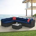 7 Pieces Wicker Furniture Set Modern Luxury Outdoor Sofa Chair Set with Cushions and Two Throw Pillow Patio Conversation Set Dark Gray