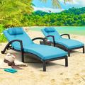 HOMREST Chaise Lounge Chairs for Outside Adjustable 6 Position Outdoor PE Rattan Wicker Patio Pool Lounge Chair with Arm Cushion Pillow and Wheels for Poolside Backyard Deck Porch Gard