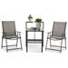 Patio Bistro Set 3 Piece Outdoor Folding Furniture Conversation Sets Foldable Coffee Table Chairs 2-Tier Dining Table Set Space-Saving for Porch Balcony Yard Garden Lawn Pool Side Apartm