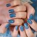 Press On Nails Lake Blue Glitter False Nail Art Tips Jeans Blue Salon Nails Women Girls DIY Gel Manicure Reusable Acrylic Short Squoval Stick On Fake Nails for Daily Office Home Party