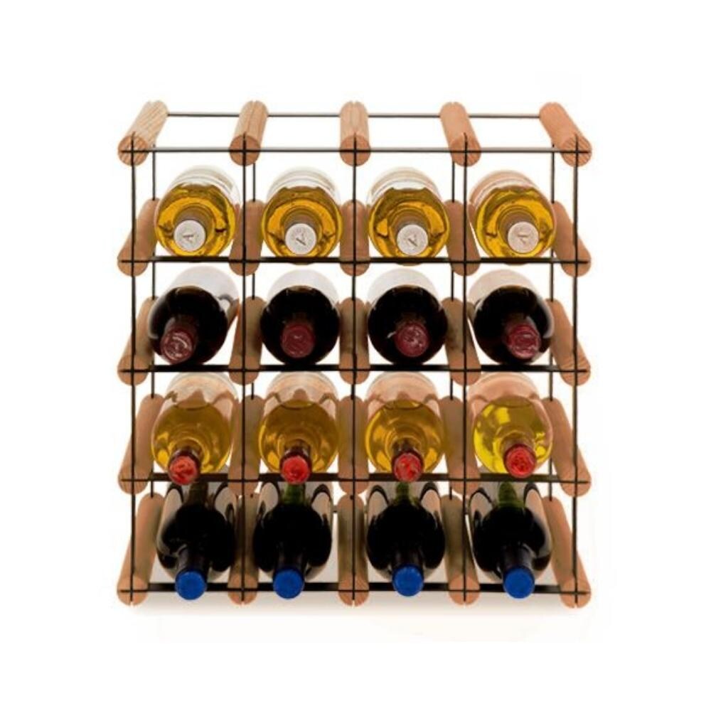 PROREGAL Modulares Weinregal VINOTECA MOD METAL | HxBxT 42,5x42,5x24,5cm | 4x4 Flaschen | Massives Kiefernholz | Braun geölt | Flaschenregal Image