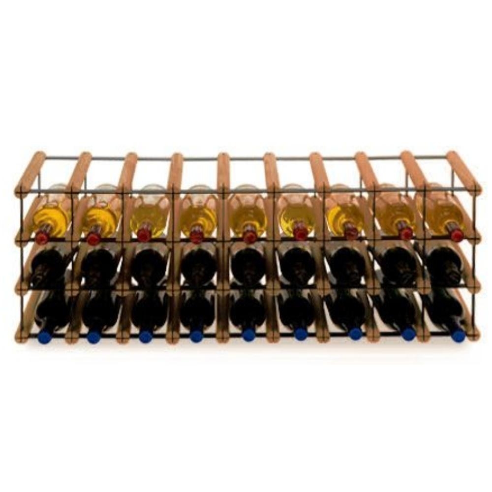 PROREGAL Modulares Weinregal VINOTECA MOD METAL | HxBxT 32,5x92,5x24,5cm | 9x3 Flaschen | Massives Kiefernholz | Braun geölt | Flaschenregal Image