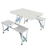 Folding Picnic Table -One Piece Folding Table and Chair- Camping Folding Table - Outdoor Table with Umbrella Hole-White