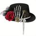 Gothic Skull Skeleton Steampunk Top Hat with Rose Flower - Unisex Halloween Hat for Men and Women