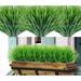 Morttic 8 Bundles Artificial Grass Outdoor Green Plastic Wheat Plants Fake Grass Faux Greenery Shrubs Faux Tall Grass Plant Decor for Spring Garden Porch Window Box Home Wedding Decoration