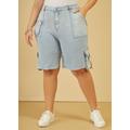 Plus Size High Rise Cargo Denim Shorts