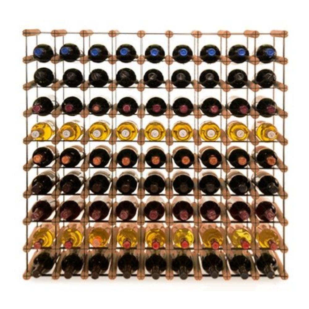 PROREGAL Modulares Weinregal VINOTECA MOD METAL | HxBxT 92,5x92,5x24,5cm | 9x9 Flaschen | Massives Kiefernholz | Braun geölt | Flaschenregal Image