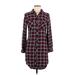 Rails Casual Dress - Mini Collared Long sleeves: Burgundy Print Dresses - Women's Size X-Small