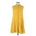 CATHERINE Catherine Malandrino Casual Dress - Shirtdress High Neck Sleeveless: Yellow Solid Dresses - Women's Size Medium