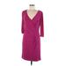 Tahari by ASL Casual Dress - Wrap V-Neck 3/4 sleeves: Burgundy Print Dresses - Women's Size 6