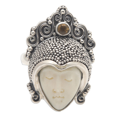 Sleeping Prince,'Citrine and Cow Bone Silver Cocktail Ring'