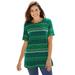 Plus Size Women's Perfect Printed Short-Sleeve Crewneck Tee by Woman Within in Emerald Green Patchwork Stripe (Size 3X) Shirt