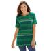 Plus Size Women's Perfect Printed Short-Sleeve Crewneck Tee by Woman Within in Emerald Green Patchwork Stripe (Size 4X) Shirt