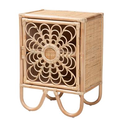 Acelin Modern Bohemian Natural Brown Rattan Nightstand by Baxton Studio in Natural Brown