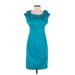 London Style Cocktail Dress - Party Scoop Neck Sleeveless: Teal Print Dresses - New - Women's Size 4 Petite