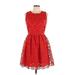 Zara Casual Dress - Fit & Flare: Red Jacquard Dresses - Women's Size Large