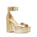 Michael Kors Shoes | Michael Kors Tara Snake Embossed Leather Platform Sandal 8 Pale Gold New | Color: Gold | Size: 8