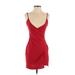 TOBI Cocktail Dress - Wrap Plunge Sleeveless: Red Solid Dresses - Women's Size X-Small