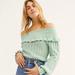 Free People Sweaters | Free People Crazy In Love Knit Ruffle Off The Shoulder Sweater Top | Color: Green | Size: Xs
