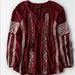 American Eagle Outfitters Tops | American Eagle Outfitters Maroon Embroidered Peasant Blouse Size Small Nwot | Color: Black/Cream/Red | Size: S