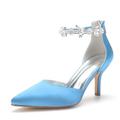 Women's Closed Toe Heels Pumps Stiletto Heels Sandals Back Zipper Satin Prom Wedding Party Dress Shoes for Women,Sky Blue,7 UK