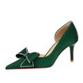 Womens Stiletto Pumps Pointed Toe High Heel 7CM Dress Evening Party Wedding Shoes Bow Satin Prom Dress Shoes (7.5,Green)