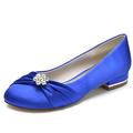 LRMYMHY Women's Satin Wedding Flats for Bride Round Toe Bridal Shoes Slip on Formal Dress Flat Shoes Evening Bridal Party Dress Flat Shoes,Blue,7 UK