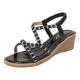 Wedge Sandals, Women's Platform, Summer Sandals, Comfort Summer Shoes, Open Toe Shoes, Slingback Sandals, Flat Roman Rhinestone T-Strap for Women, Toe Post Sandals, Mules, Non-Slip Sandals, black, 9