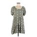 Blu Pepper Casual Dress - Mini Scoop Neck Short sleeves: Gray Polka Dots Dresses - Women's Size Large