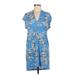 Yumi Kim Casual Dress - Mini V Neck Short sleeves: Blue Floral Dresses - Women's Size Medium