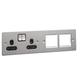 Schneider Electric Ultimate Flat Plate - Switched Double Power Socket, Double Pole, with Combination Media Plate, GU32202DMPBSS, Stainless Steel with Black Insert