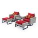 Milo 5 Piece Sunbrella Outdoor Patio Grey Motion Club Chair Set - Sunset Red