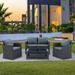 4-piece Outdoor Patio Furniture Conversation Sofa Set with Tempered Glass Coffee Table