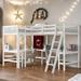 Contemporary Wood Twin Size L-Shaped Loft Bed with Ladder and 2 Built-in L-Shaped Desks, 2 Beds in 1, Solid Construction, Gray