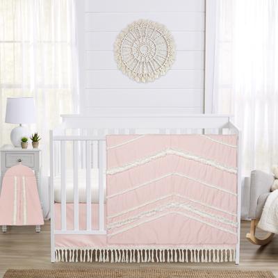 Sweet Jojo Designs Blush Pink Bohemian Boho Chic Girl 4p Nursery Crib Bedding Set Farmhouse Shabby Designer Elegant Geometric