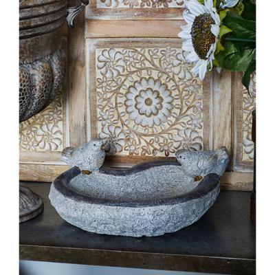 Gray Polystone Indoor Outdoor Bird Decorative Garden Sculpture with Bath Bowl