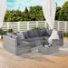 Outdoor PE Rattan 7 Pieces Modular Sofa Furniture Set with Tempered Glass Coffee Table, Weather Resistant, Aluminum Frame
