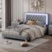 Elegant Design Full Size Platform Bed, Upholstered Bed Frame with LED Lights