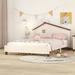 Full Size Wood Platform Bed with House-shaped Headboard, Cream+Walnut