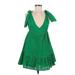 Zara Casual Dress - Mini V Neck Short sleeves: Green Solid Dresses - Women's Size X-Small