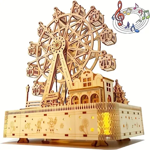 3D Holz puzzle Riesenrad Spieluhr Riesenrad Spieluhr eingebaute LED hand gefertigtes Spielzeug