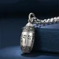 Classic Buddhist Heart Sutra Box Pendant Necklace For Men Jewelry Trendy Silver 925 Chain Necklace