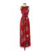 Eliza J Casual Dress - A-Line Crew Neck Sleeveless: Red Floral Dresses - New - Women's Size 4