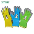 XYEHS 6 Pieces/3 Pairs 3 Color Child Kids Gardening Safety Work Gloves Foam Latex Coated 15 Gauge