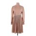 Shein Casual Dress - A-Line High Neck Long sleeves: Tan Print Dresses - Women's Size 12