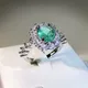 Luxurious Floral Paraiba Oval Sapphire Full Diamond Couple Ring For Women Geometric Silver Plated