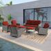 Aok Garden 8-Set Outdoor Gray PE Wicker Furniture Wide Seat Conversation Couch Set Swivel Rocking Chair Metal in Red | Wayfair JT-PS-145HOG-2RT2